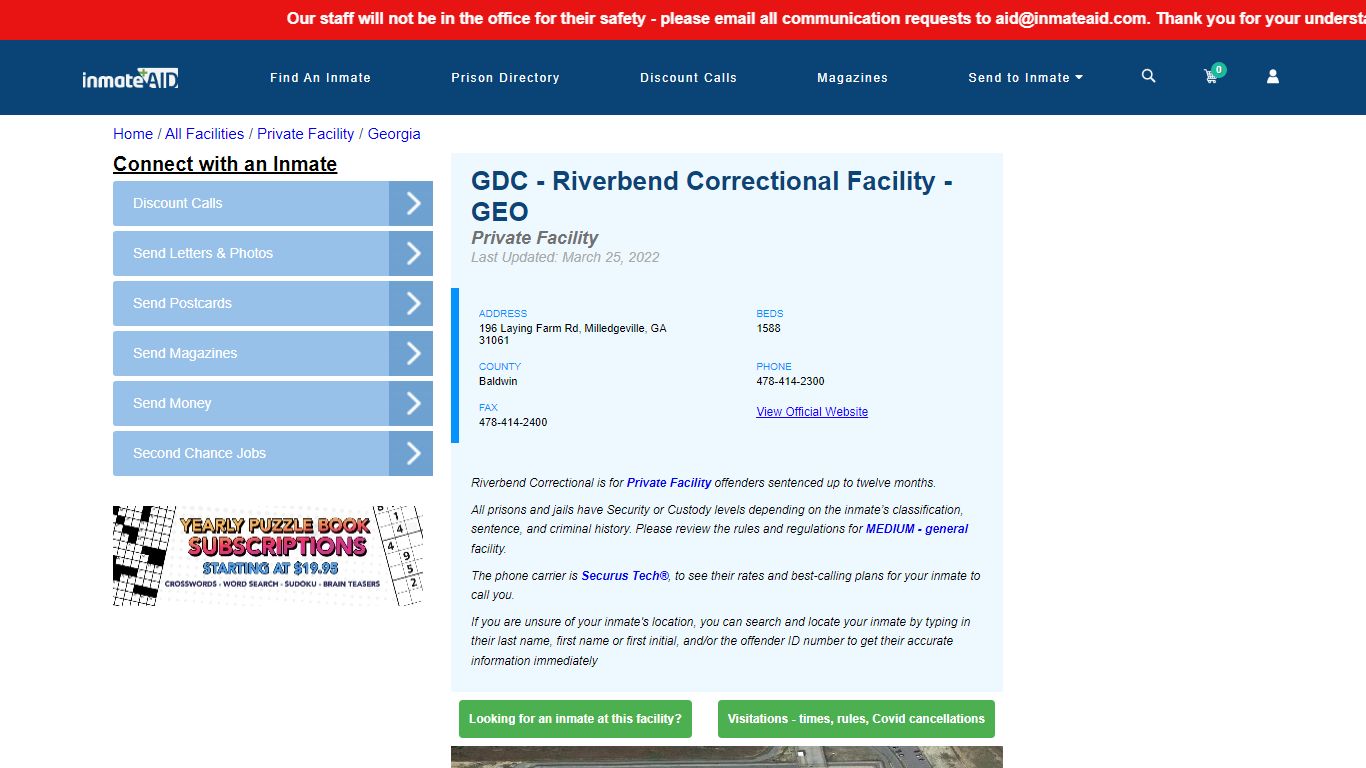 GDC - Riverbend Correctional Facility - GEO - Inmate ...
